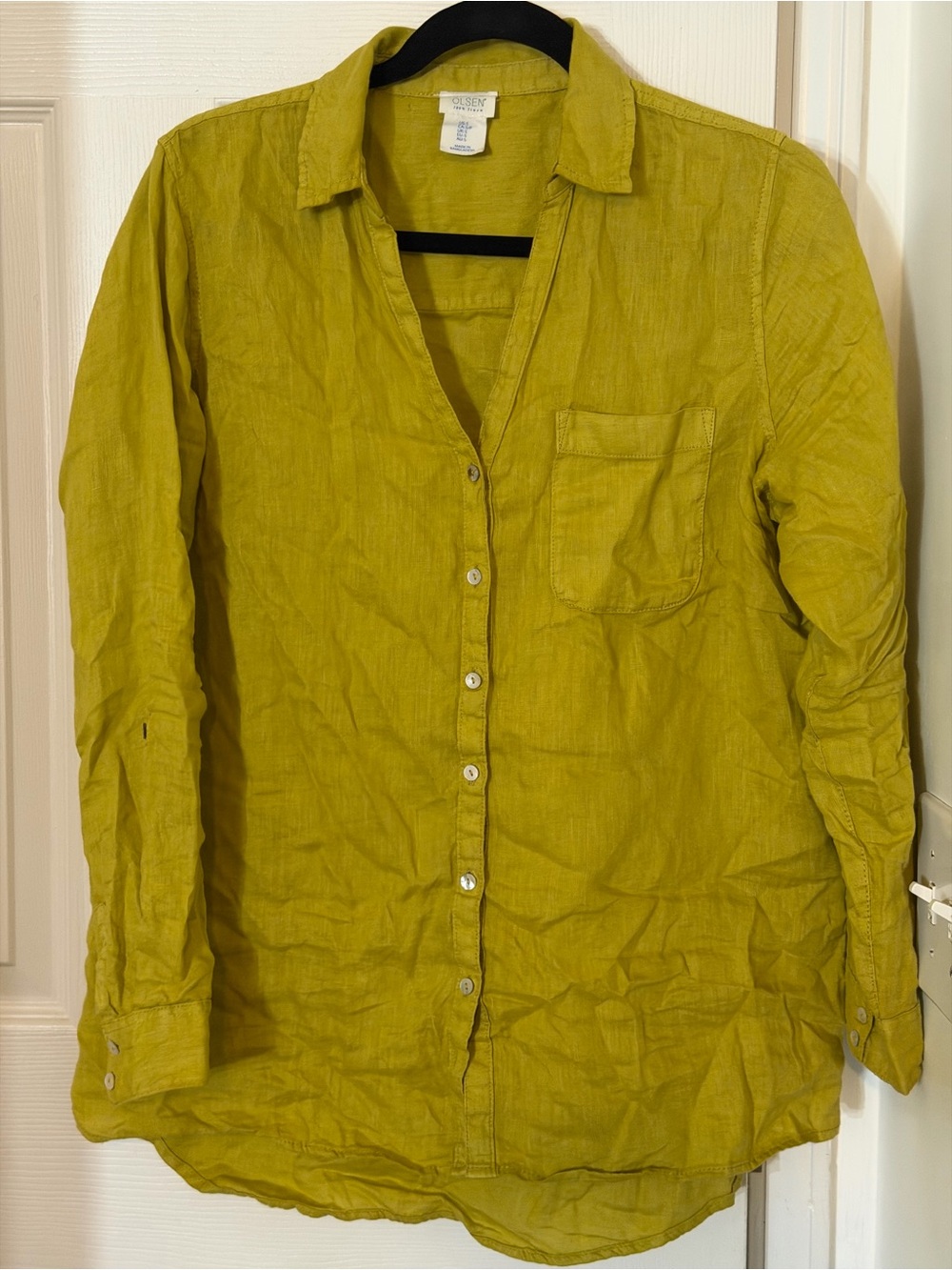 Classic Linen Button-Down Shirt in Mustard Yellow